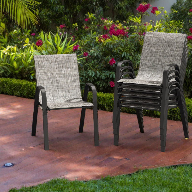 Chaises de salle à manger empilables de patio, chaises modernes de Textilene en métal pour le patio
