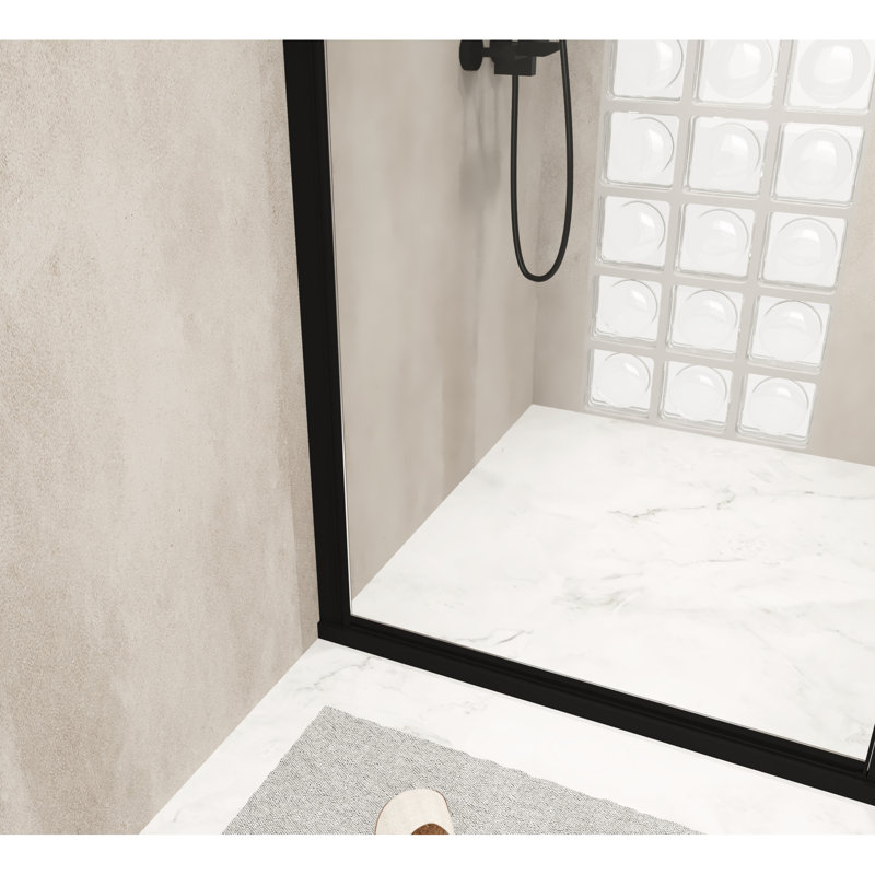 28"x72" Tempered Glass Pivot Shower Door In Matte Black Aluminum Frame, Film, Practical Stainless Steel Handle, Swing Design For Bathroom Renovation 28x72 Inch With Mechanism, 1/4" Glass, Water -
