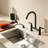 WESHI Matte Black 3-Hole Deck Mount  Bridge Double Handle Kitchen Faucet with 59" Extra Long Pull-Out Side Sprayer, High Arc Swivel Dual Handle Stainless Steel Kitchen Sink Faucet for Home & Commercial Kitchen-120089034