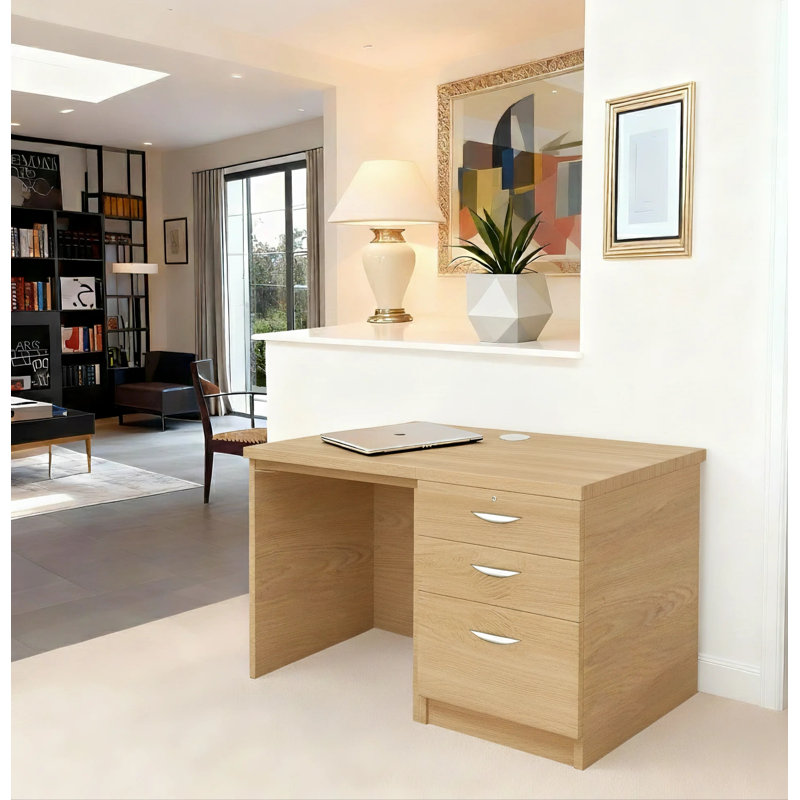 Walshaw Solid Wood Base Writing Desk, Classic Oak