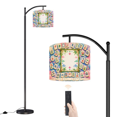 Lampe sur pied à arc avec abat-jour réglable Carreaux de Mahjong en bambou