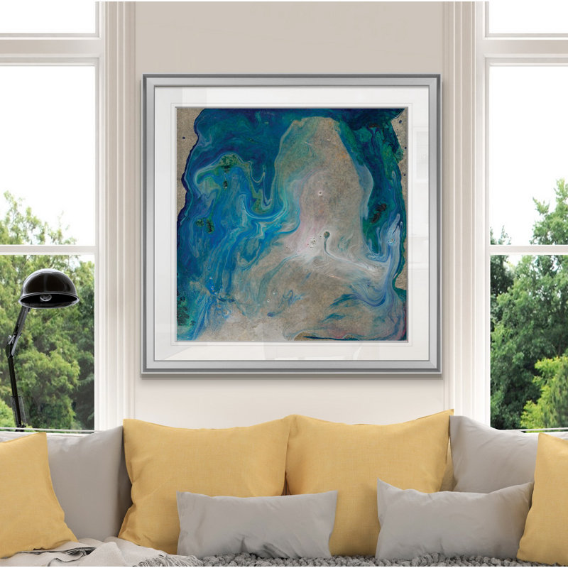 « barrier island ii », peinture, H 24 po x l 24 po x P 1,5 po, Encadrement argenté