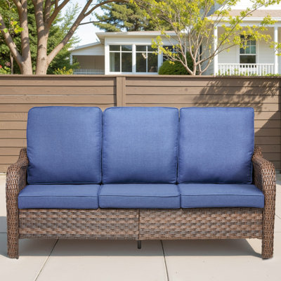 Pe 70.9" Outdoor 3 Seat With Blue Cushions Coastal Design And Weather - Features For Living Spaces Furniture Deep All Durability Ergonomic