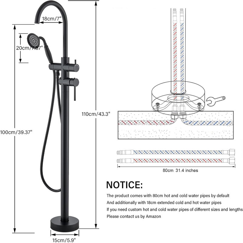 Akhtar Floor Clawfoot Tub Faucet Bath Filler