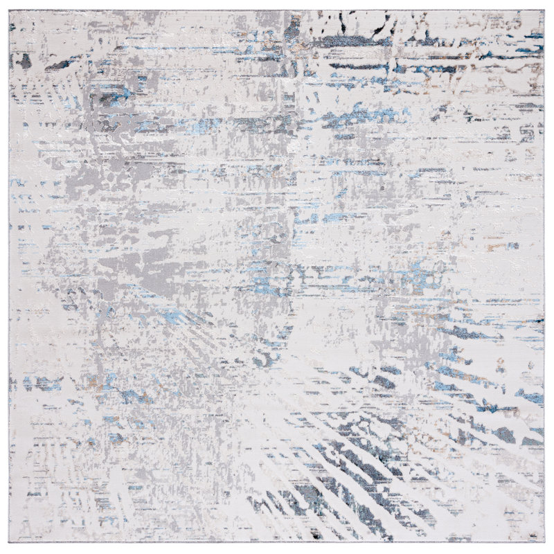 Wayde Abstract Gray/Beige Area Rug, Square 6'7"