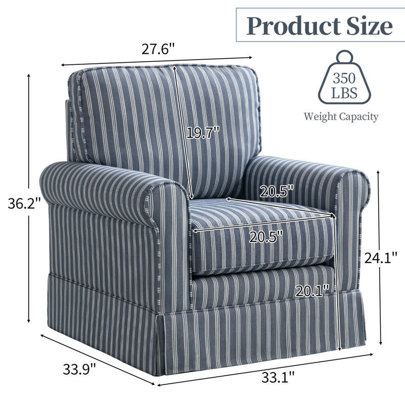 Eilzabeth 33.1" W Modern Soft Wide Upholstered Striped Swivel Arm Accent Chair