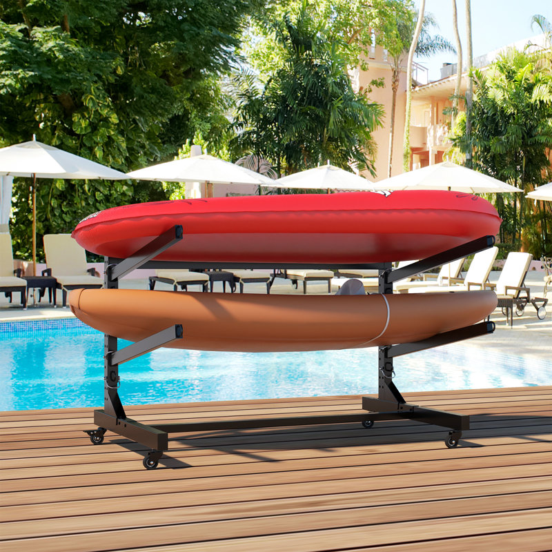 Metal Kayak Storage Rack, Heavy Duty Adjustable with 2 Shelves Weatherproof Stand for Canoe, Boat, and Paddleboard