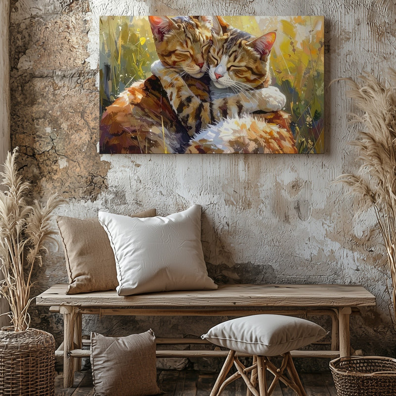 Toile de chat tigré embrassant Lection, H 9 po x l 12 po