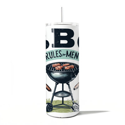 Funny BBQ Rules For Men 20oz Personalized Tumbler With Lid and Stainless Steel Straw, Backyard Grill Guide Humor Gift Cup
