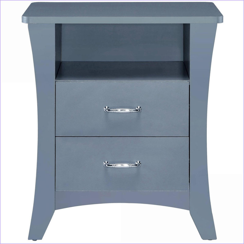 Table de chevet 2 tiroirs grise avec tablette ouverte - Rangement moderne pour chambre à coucher, Gris