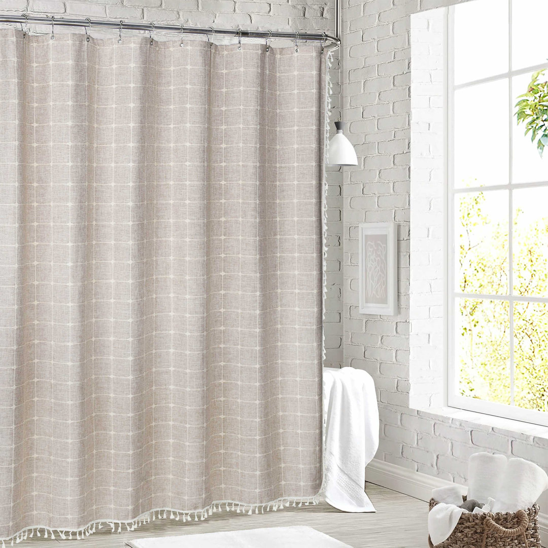 Boho Waterproof Plaid Shower Curtains with Tassel for Bathroom Homechoice International Group