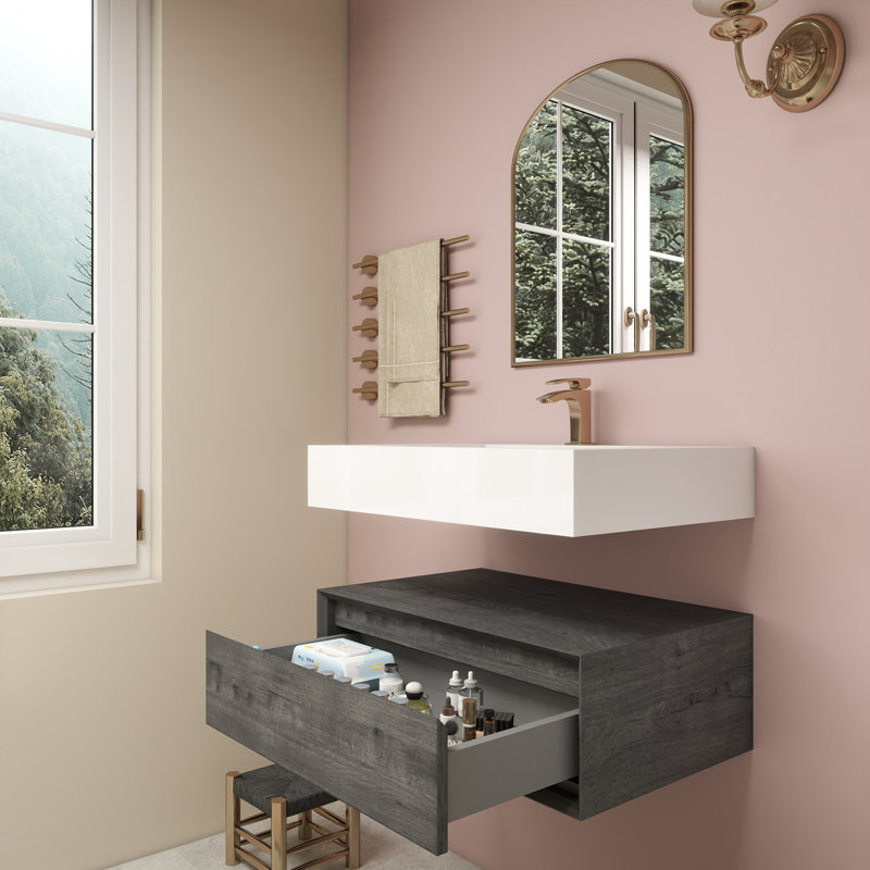 Alysa 30" Wall-Mounted Single Bathroom Vanity Set, Smoke Oak