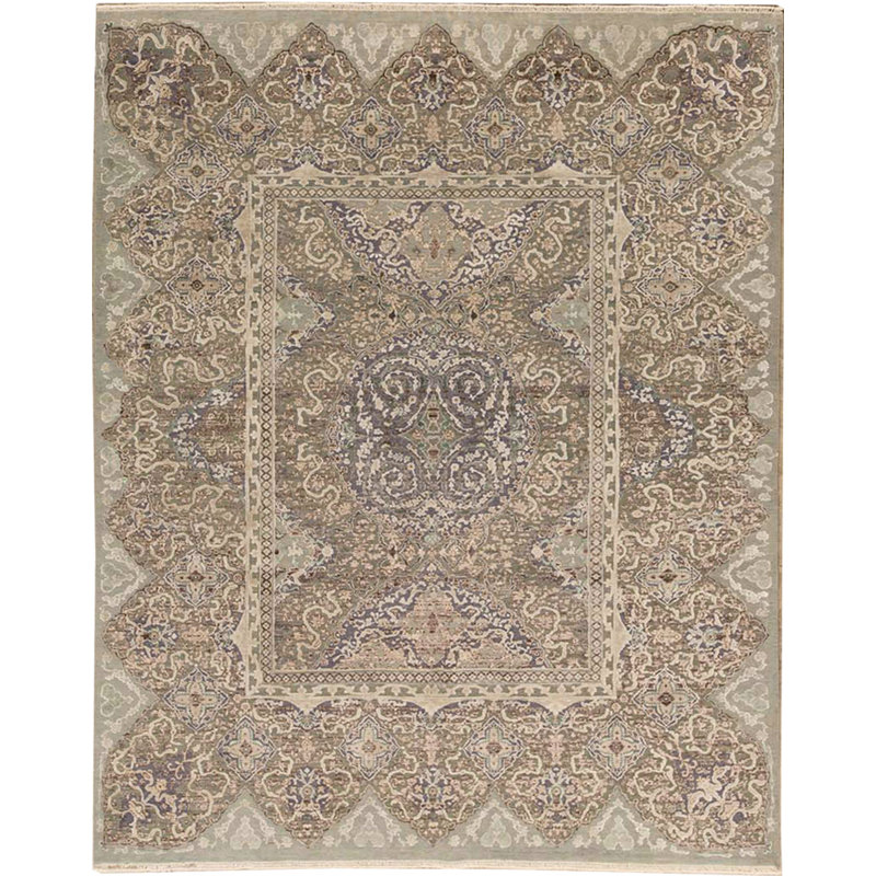 Tapis bleu clair et bleu clair noué à la main de haute qualité
