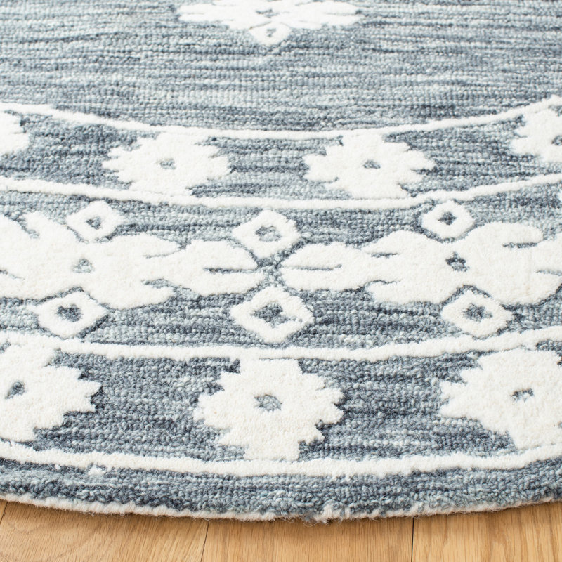 Tapis gris foncé en laine / coton touffeté à la main, Rectangle 8 pi x 10 pi