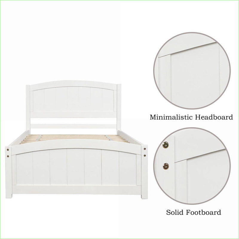 Lit plateforme simple en bois de pin massif avec pied de lit sans sommier blanc nécessaire pour la chambre à coucher, Blanc