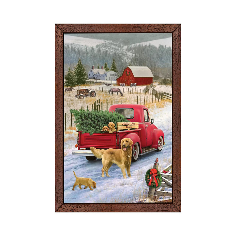 Christmas On The Farm - Print on Canvas, 66.04 cm H x 45.72 cm W, Brown Framed