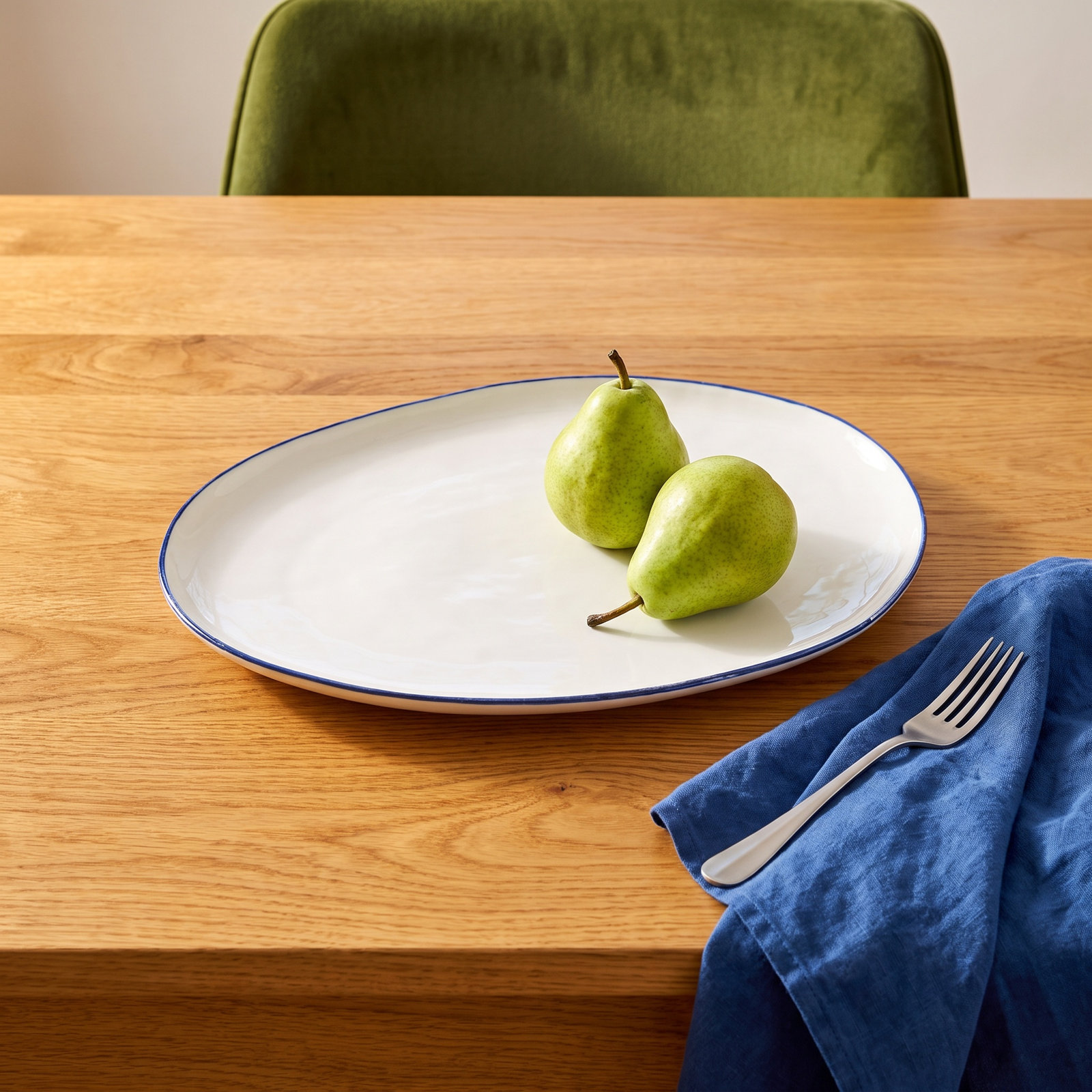 Abbesses Porcelain Platter, Blue Rim