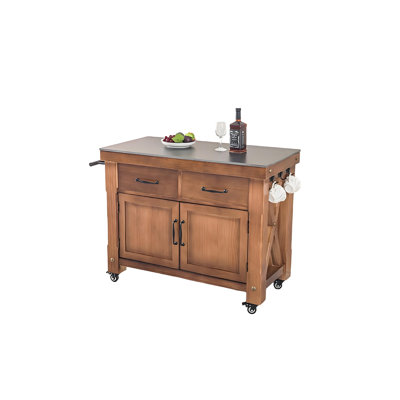 31.5"American-style solid wood movable kitchen island cooking counter