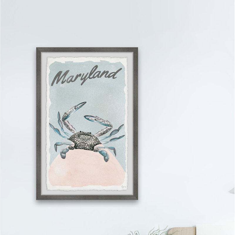 «Maryland Blue Crab» par Eyre Tarney - Reproduction d'art graphique sur papier encadré, H 30 po x l 20 po x P 1,5 po