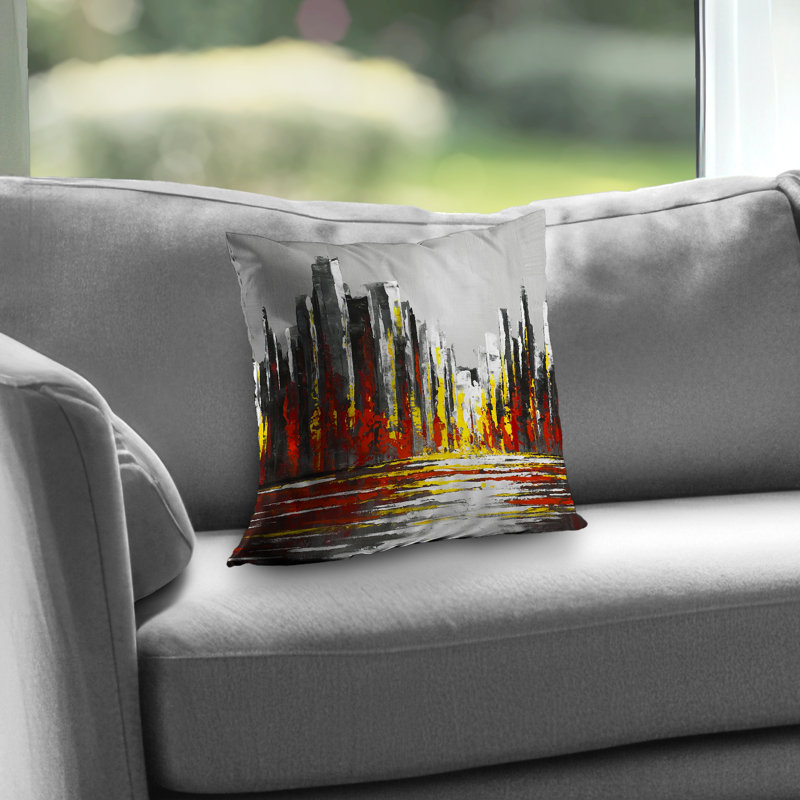 Abstract Red Skyline - Yellow Industrial – Throw Pillow Cover Only, Double-Sided Print, Insert Not Included