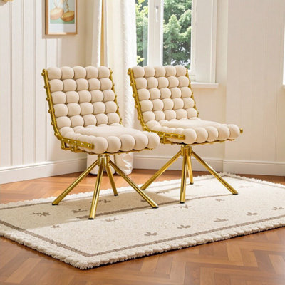Ensemble de 2 chaises d'appoint pivotantes capitonnées avec pieds en métal doré pour le salon