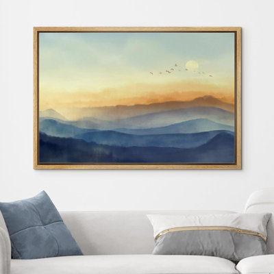 Abstrait paysage pastel, montagne, lever de soleil, photo, mininal, grand, impression sur toile encadrée