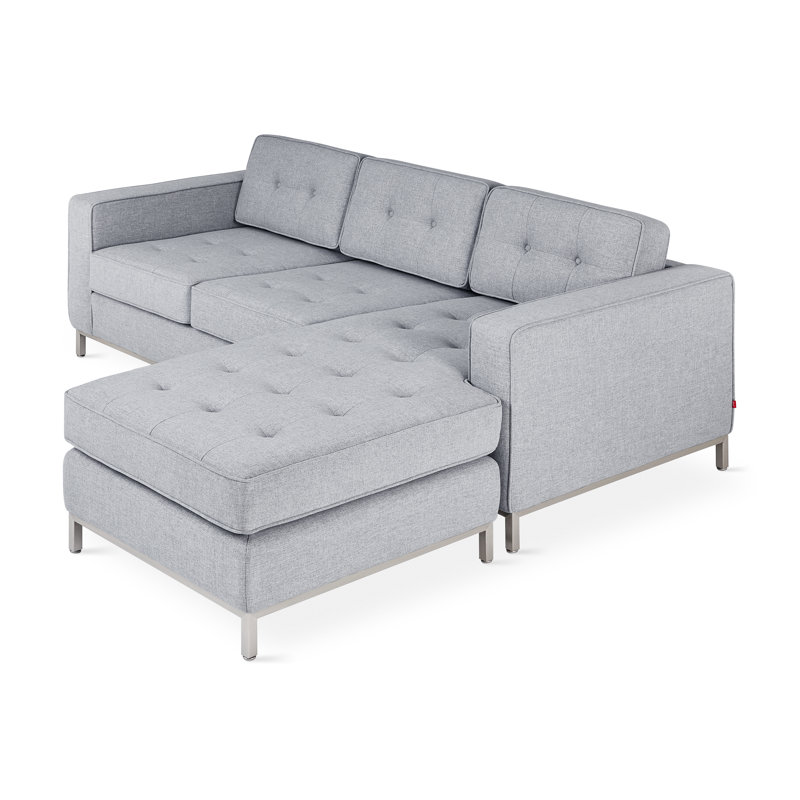 Jane Chaise Sectional, Totem Pebble, Stainless Steel, 30" H x 82" W x 65" D