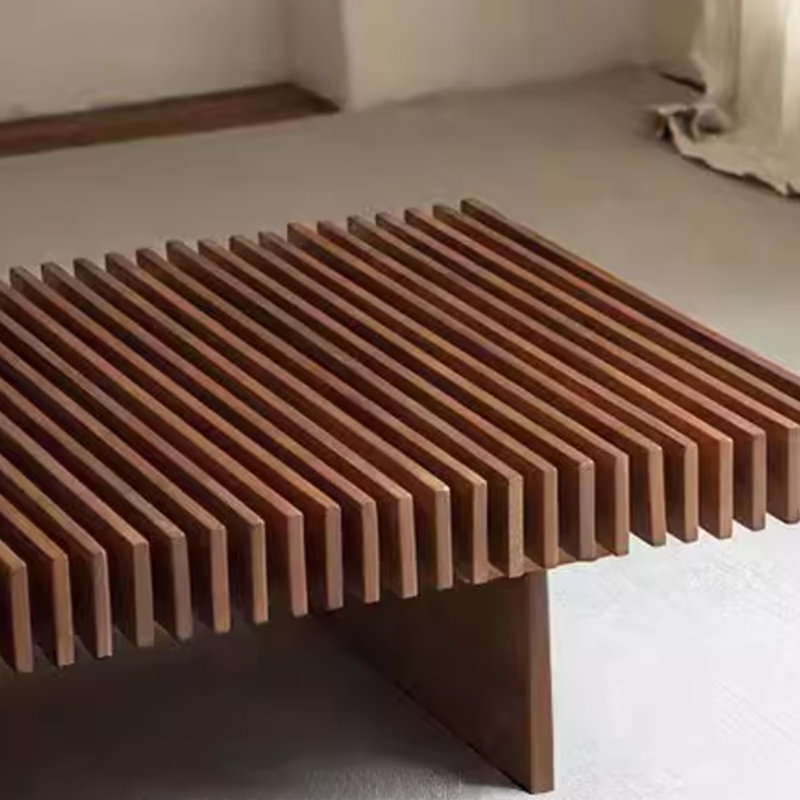 Table basse en bois massif à conception de grille minimaliste