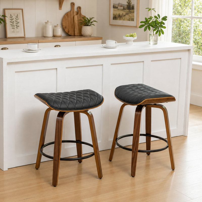 Tabourets de bar pivotants en similicuir Gerald, Noir, 30.12"