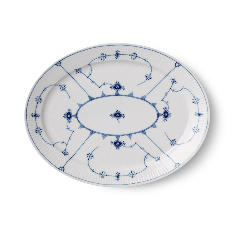 Blue Fluted Plain Platter, 1.2" H x 13.5" W x 10.75" D