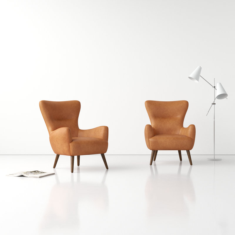 Apollo Genuine Leather Wingback Lounge Chair, Cognac Tan Genuine Leather