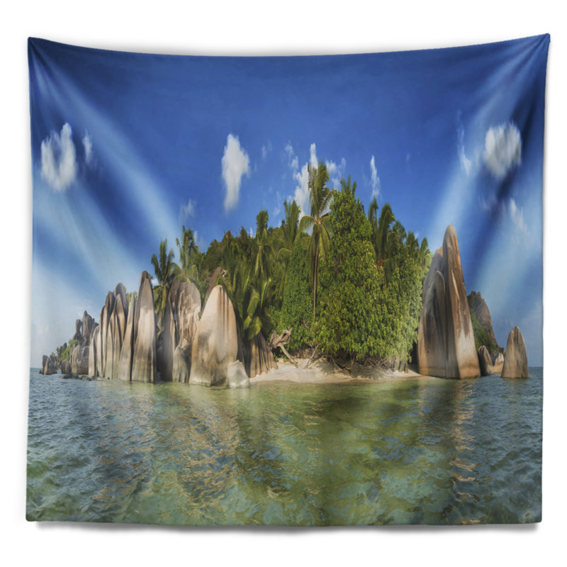 Tapisserie panorama en polyester anse lazio beach seychelles avec accessoires suspendus inclus, H 78 po x l 92 po