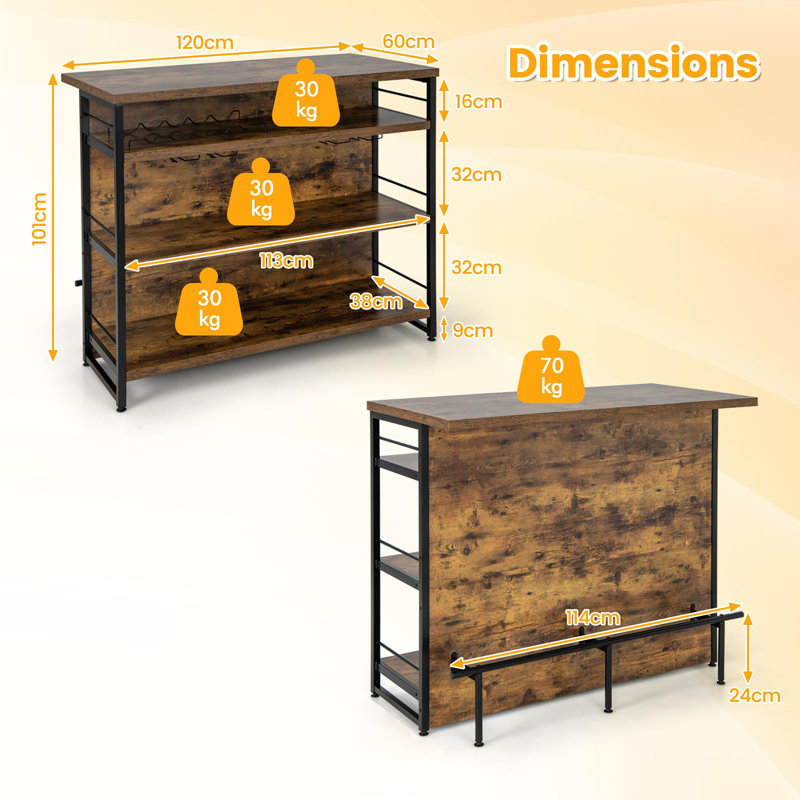 60 cm Iron Home Bar Cabinet, Rustic Brown