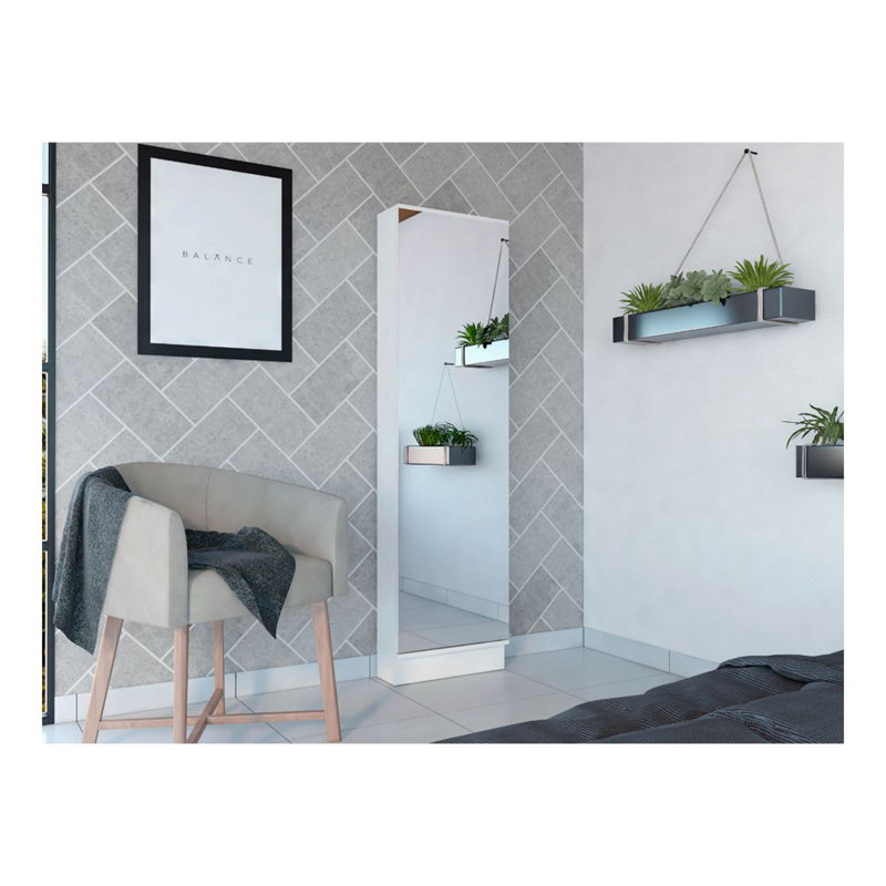 Range-chaussures, miroir, cinq tablettes intérieures, armoire à une porte, Blanc