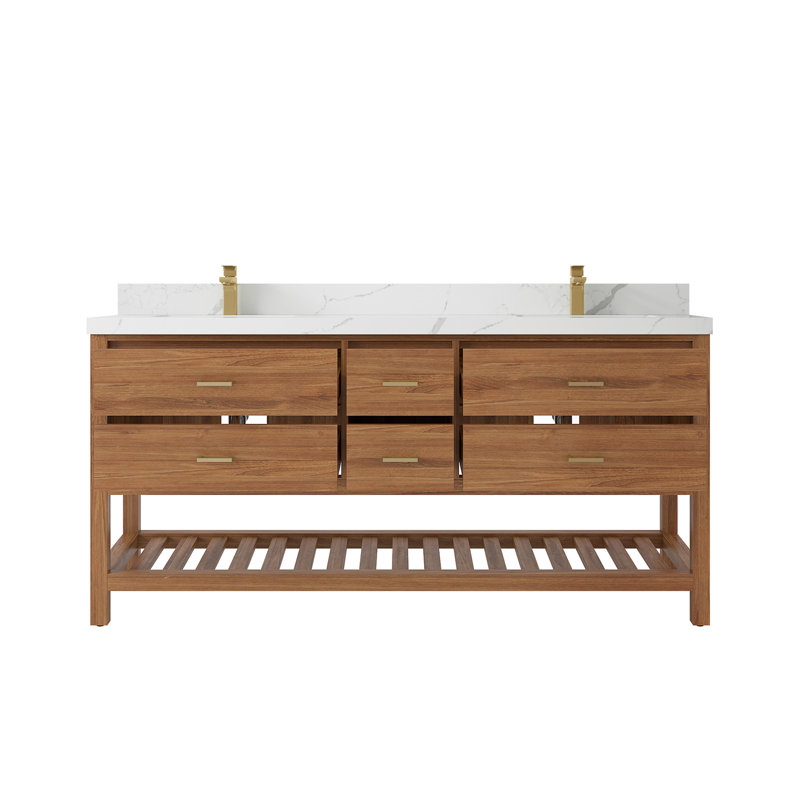 Parker Teak 72'' Double Bathroom Vanity with Top, Calacatta Laza