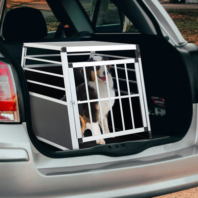 High - Quality Black And Silver Aluminum Travel Box For Dogs Cats, 35 25 27 In, Simple Structure Transport In Silver, , Stable, Lockable Door, Wide Grid Design Good Ventilation