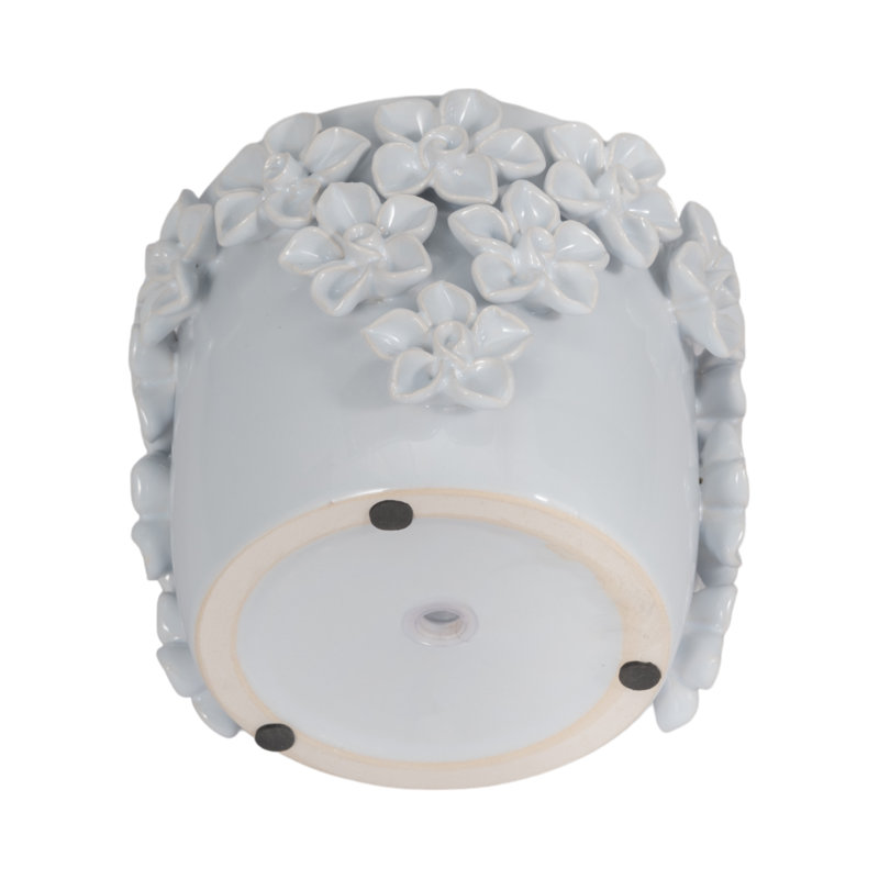 Sagebrook Home 7" Floral Applique Planter, White, 5" H x 6" W x 6" D, White
