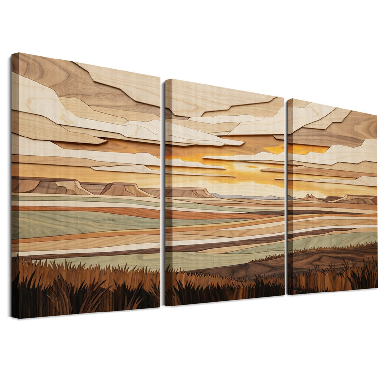 «Layered Wood Landscape», ensemble de 3 toiles, H 24 po x l 16 po x 3 pièces