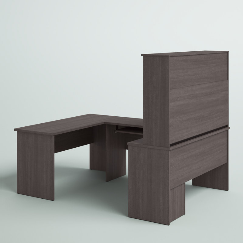 Bureau de direction en U avec huche réversible Tonnele, Écorce gris