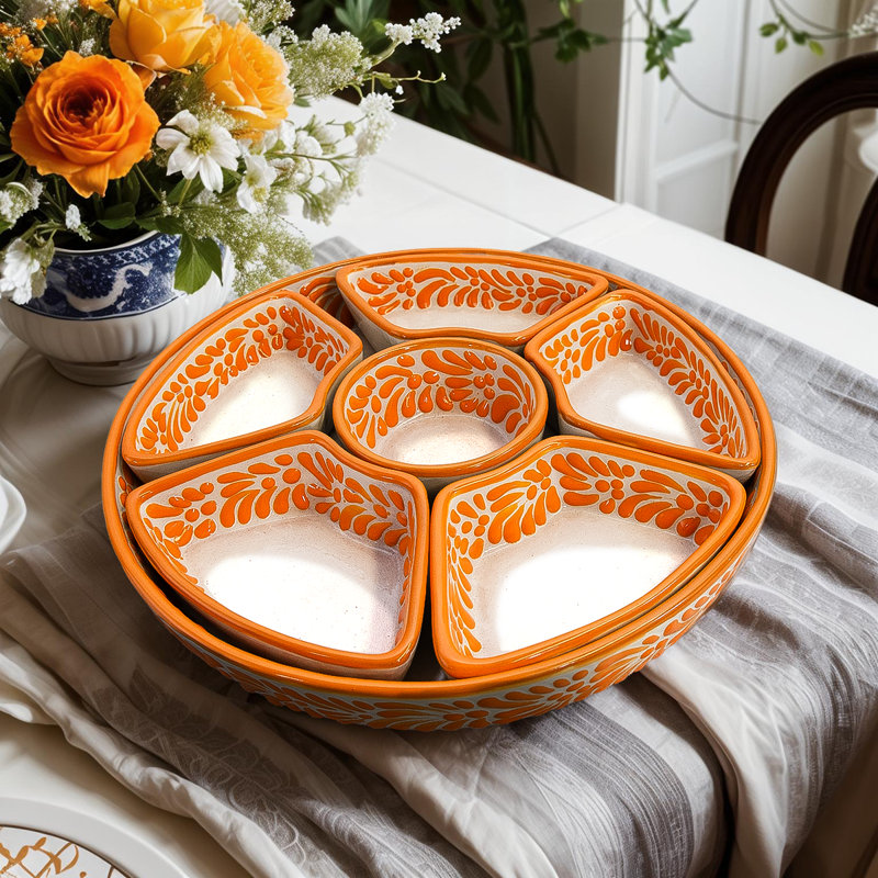 Assiette Talavera de haute qualité avec petites assiettes séparées en orange / blanc, Jaune / Blanc