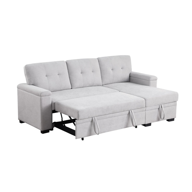 Canapé-lit modulaire réversible en tissu tissé, Tissu gris pâle