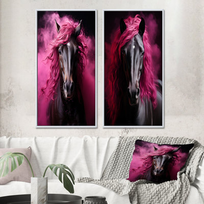 " Black Pink Horse Vibrant Equine " 2 - Pieces
