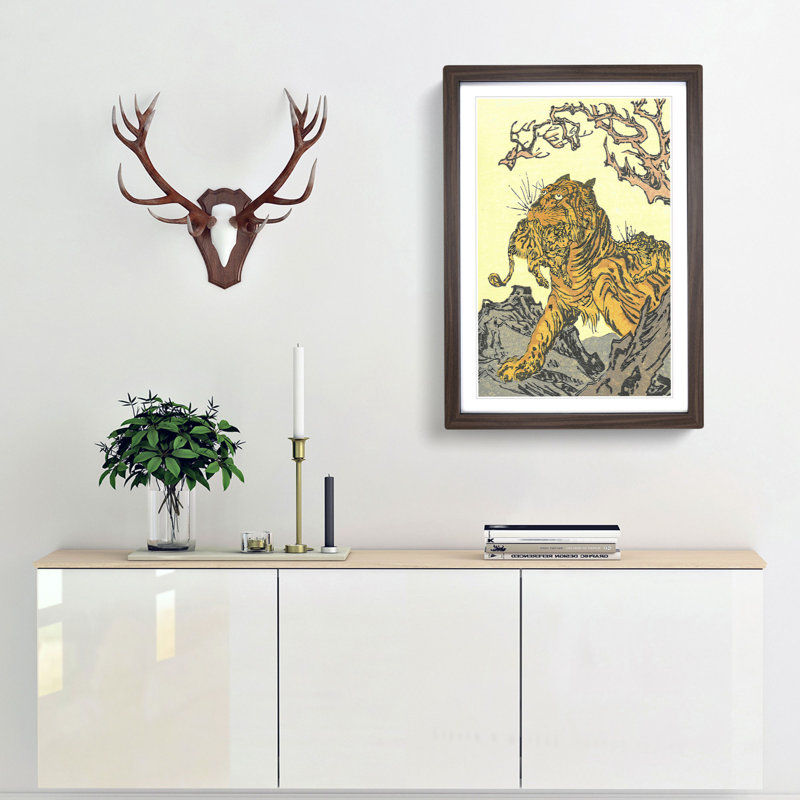 Tora Tiger by Kawanabe Kyosai - Picture Frame Painting Print, 36cm H x 27cm W x 2cm D, Walnut Framed