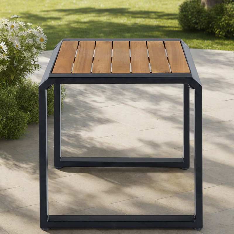 Tables de patio robustes, structure métallique en bois d'acacia, extérieur compact et moderne, Noir