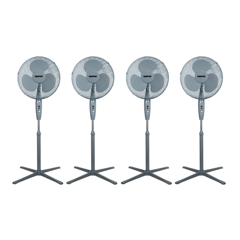 GEEPAS 16” Pedestal Free Standing Cooling Fan | 3 Speed 3 Blades Wide Angled Oscillation | Pivoting Head & Adjustable Height | Powerful Airflow Floor Fan | Home Office Use, Grey 45W