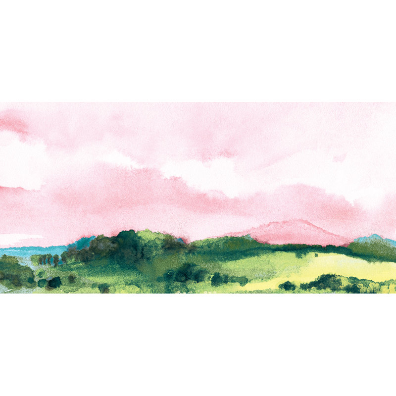 Pink Skies Landscape - Painting Print, 30cm H x 46cm W, Black Floater Framed