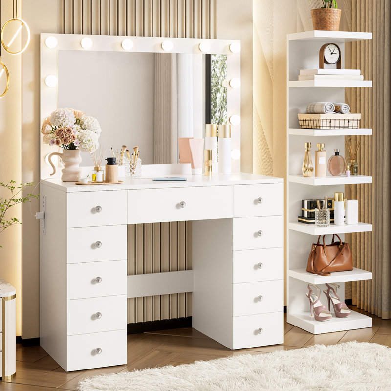 Bureau de meuble-lavabo Lighting Lighting avec tablettes de rangement à 7 niveaux et prise de courant