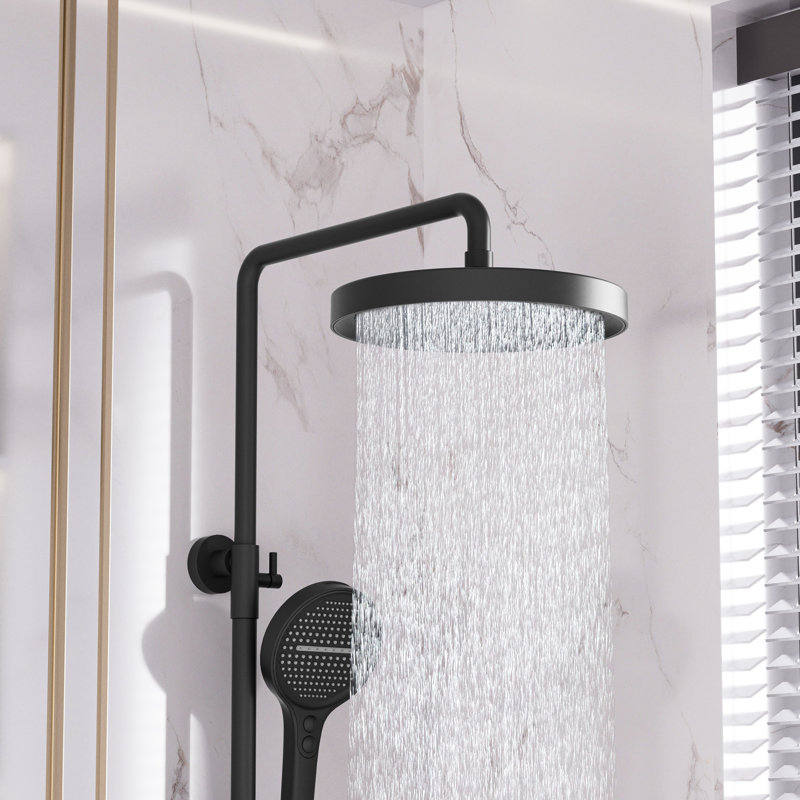Round Rainfall Shower System, 10" Head, 3-Function Handheld, Matte Black, High Pressure, Anti-Limescale, Matte Black