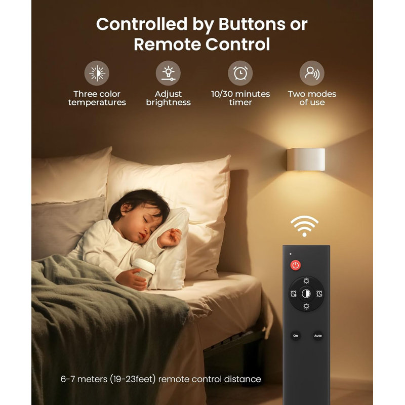 Motion Sensor Wall Lights with Remote Control 3 Colours Wireless Wall Lamp LED Indoor Up Down Wall Sconces 5000mAh Rechargeable Battery Powered Wall Lamps Brightness Adjustable, 1 Pack
