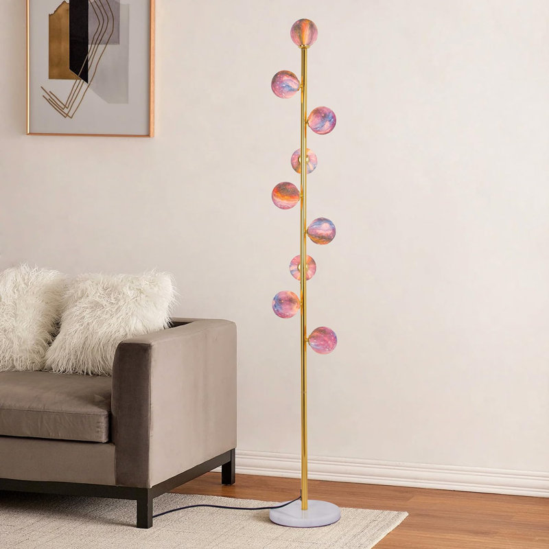 Modern Mid-Century Floor Lamp With Globe Shade And Weighted Marble Base For Living Room, Bedroom, Office - LED Bulbs Included, Easy Assembly